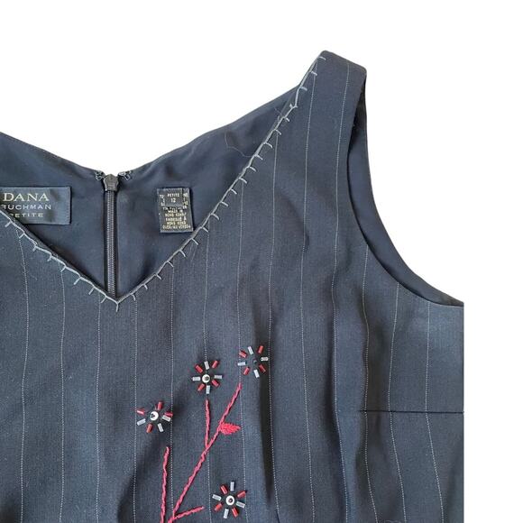 Vintage 1990s Dana Buchman Pin Stripe Tank Top Vest Blouse Embroidered Beaded 12 - Picture 9 of 10